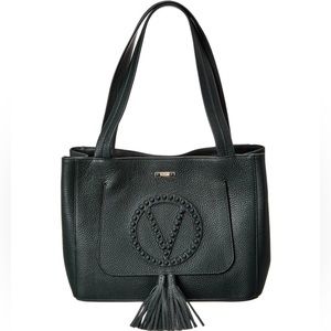 Valentino Estelle Rock Studded Pebbled Leather Black Tote Shoulder Bag